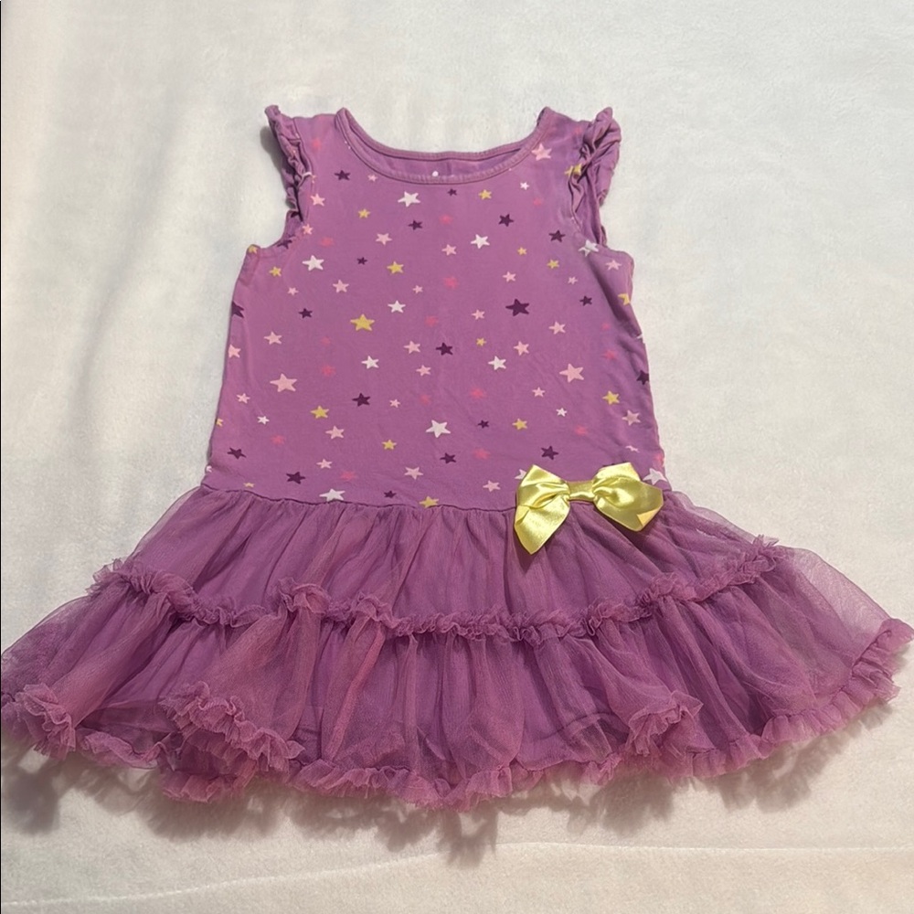 Circo Purple Starry Kids Dress with Yellow Bow